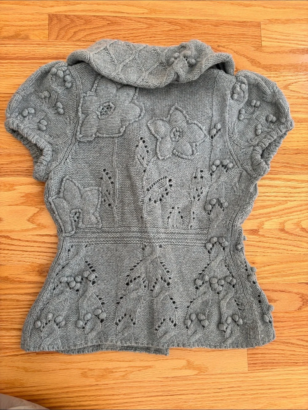 Anthropologie Leifsdottir Light Blue Wool Cardigan with Floral Buttons - Picture 5 of 5